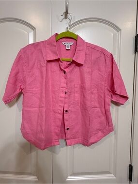 Athleta Pink linen Short-Sleeve Button Front Shirt